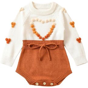 Karwuiio Toddler Infant Baby Girl Knit Sweater Romper Long Sleeve One Piece Jumpsuit Fall Winter Clothes