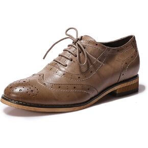Mona flying Womens Leather Flat Oxfords Shoes for Women Perforated Lace-up Wingtip Vintage Brogues Shoes