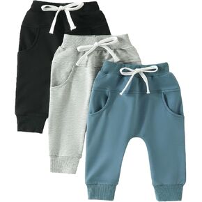 DuAnyozu Toddler Baby Boys Sweatpants 3 Pack Solid Color Elastic Waist Trousers Bottoms Casual Pants Long Pants