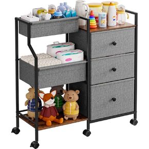 Baby Diaper Caddy Organizer and Storage Cart - 3 Tier Rolling Cart with Dividers and Drawers, Easy To Assemble, Mobile Utility Cart with Wheels for Nursery, Bedroom, Changing Table & Crib