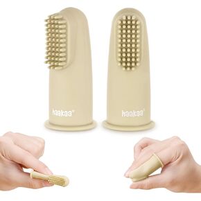 haakaa Silicone Baby Finger Toothbrush Set -360º Bristle for Baby Oral Gum Cleaning| Baby Teething Training| Newborn Oral Massager, BPA Free,2PK - 0m+Babies - Clear