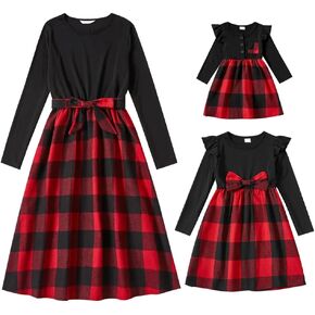 AWIBMK Mommy and Me Christmas Dresses Green Red Plaid Dress Fall Winter Xmas Holiday Mom Daughter Matching outfits in Kuwait