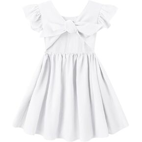 Dutebare Toddler Girls Dress Cotton Linen Ruffle Backless Sleeveless Kids Casual Party Dresses