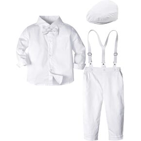 A&J DESIGN Toddler Boys Formal Outfit Baby Wedding Dress Clothes Kids Gentleman Suit Pants Set with Suspender