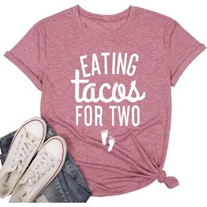 Eating Tacos for Two Maternity Shirt Cute Graphic Letter Print T-Shirt Pregnancy Announcement Short Sleeve Tees Tops