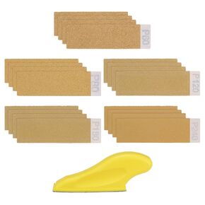 HARFINGTON 20pcs Micro Detail Sander Paper Kit 80-400 Grit Wet Dry Hook & Loop Alumina Sandpaper with Mini Hand Sanding Block for Wood Crafts, Metal Polishing, Tight Narrow Spaces