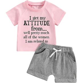 Fernvia Toddler Girls Summer Clothes Baby Kids 1T 2T 3T 4T Short Sleeve Letter T-Shirt Tops + Shorts Outfits Sets