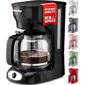 Mueller 12-Cup Drip Coffee Maker, Auto Keep Warm Function, Smart Anti-Drip System, with Permanent Filter and Borosilicate Glass Carafe, Clear Water Level Window Coffee Machine