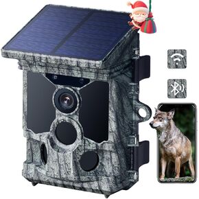 VOOPEAK Solar Trail Camera - 46MP 4K Native 30FPS, WiFi Bluetooth Game Camera with 120°Wide-Angle Motion Activated Night Vision 0.1s Trigger Time IP66 Waterproof for Wildlife Monitoring