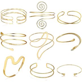 EIELO 6-10 Pcs Arm Cuff Bracelets for Women Upper Arm Bands Armband Armlet Cuff Bangle Adjustable Gold Arm Bracelet Set