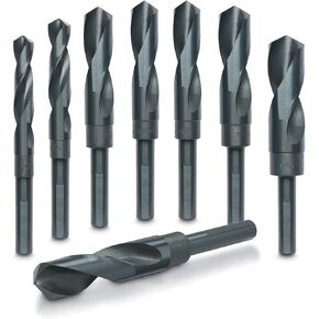 HILTEX 10005 Jumbo Silver & Deming Drill Bit Set, 8 Piece, 1/2" Inch Shank Industrial Large Drill Bit Set 9/16" Drill Bit to 1" Drill Bit, Metal Drill Bits for Steel, Reduced Shank Drill Press Bits