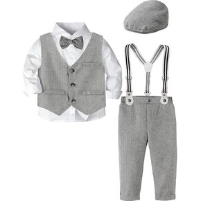 A&J DESIGN Baby Boys Formal Outfit Toddler Wedding Dress Clothes Kids Gentleman Suit Pants Set with Suspender