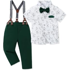 SANMIO Toddler Baby Boy Clothes Suit Gentleman Wedding Outfits, Formal Dress Shirt with Bowtie + Suspender Pants 1-5 Years