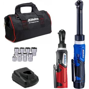 ACDelco ARW1218-K18 G12 Series 12V Li-ion Cordless 3/8" Extended Rachet Wrench & ¼" Ratchet Wrench Combo Tool Kit,Blue/Red