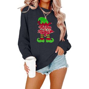 FLOYU Women Spread Christmas Cheer Sweatshirt Christmas Elf Pullover Elf Hat Shirt Crewneck Embroidered Christmas Clothes