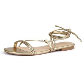 PARTY Women's Strappy Sandals Lace Up Flats Tie Up Open Toe Ankle Strap Shoes