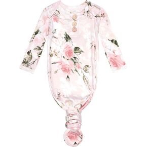 Posh Peanut Newborn Knotted Baby Gowns 0-3 Months - Easy-Tie Hospital Outfit Viscose from Bamboo Sleepers for Baby Boy & Girl, Vintage Pink Rose