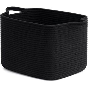 INDRESSME Black Shoe Basket for Entryway, Rope Basket for Clothes, Towels, Small Laundry Basket, Shelf Basket for Bathroom, 13 x 10 x 9 inches