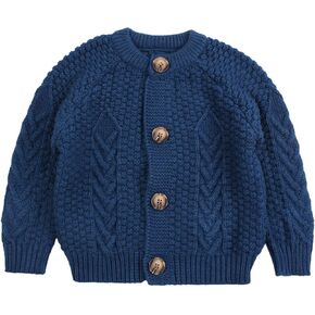 Peecabe Toddler Girl Sweaters Cable Knit Long Sleeve Crewneck Chunky Crochet Cardigans 1-6T