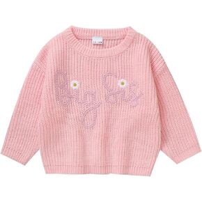 Toddler Girl Big Sister Embroidered Knit Sweater Long Sleeve Pullover Sweatshirt Fall Winter Clothes