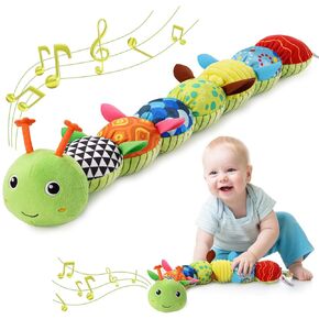 Baby Toys 0-6-12 Months, Musical Stuffed Animal Activity Soft Toys with Multi-Sensory Crinkle,Rattles and Textures,Infant Baby Girl Toys Gifts for Newborn Tummy Time,Dinosaur,Pink