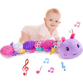 KaeoHye Baby Toy 0-12 Months,Baby Infant Musical Stuffed Animal Soft Toy with Multi-Sensory Crinkle, Rattle & Textures,Baby Girl Toy Birthday Gift,Caterpillar,Purple