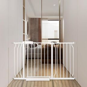 Extra Wide Baby Gate 57.5-62.2 Pressure Mounted,Child Dog Pet Safety Gates with Walk Through Door for Doorways Stairs No Drilling in Door,White