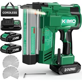 KIMO 18 Gauge Nail Gun Cordless with Battery 2.0Ah X 2, 1000pcs Nails and Staples, 2 Firing Modes, 180 Nails/min, Adjustable Nailing Depth, 2 in 1 Cordless Brad Nailer and Stapler for DIY Project