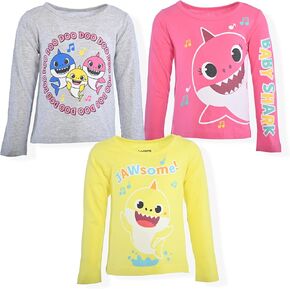 Nickelodeon Baby Shark Girls 3 Pack Long Sleeve Shirt for Infants