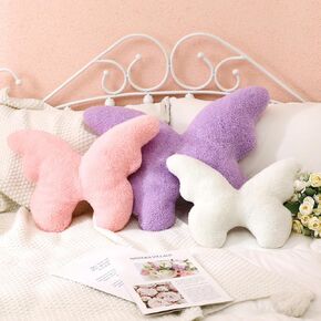 Shellwei 3 Pcs Butterfly Decorative Pillow for Kids Christmas Sherpa Cute Playroom Nursery Pillow Kawaii Decorative Pillow Nursery Accessories Gift for Girls Boys Kids