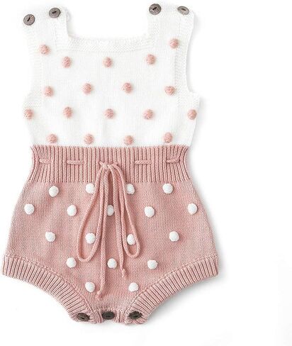 Simplee kids Baby Girl Romper, Sleeveless Pompoms Square Neck | Soft Breathable Cotton, Spring Summer Fall Adjustable Waist One Piece Cute Daily Clothes Outfit, Newborn Infant Girls in Saudi Arabia