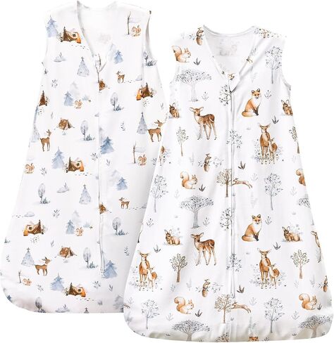 PHF 100% Cotton Baby Sleep Sack, 2-Way Zipper Baby Wearable Blanket, 6-12 Months TOG 0.5 Toddler Sleeping Sack, 2 Pack Sleeveless Soft Sleeping Bags for Baby Boys Girls, Medium, Floral in Saudi Arabia