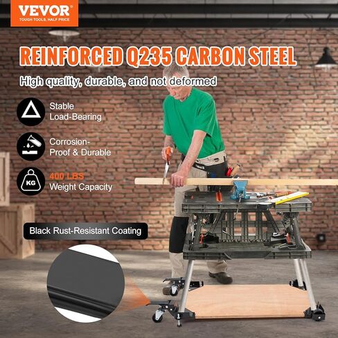 VEVOR Mobile Base, 400 lbs Weight Capacity, Adjustable from 12" x 12" to Infinity, Heavy Duty Universal Mobile Base Stand with Swivel Wheels, for Woodworking Equipment, Bandsaw, Power Tools, Machines in Saudi Arabia