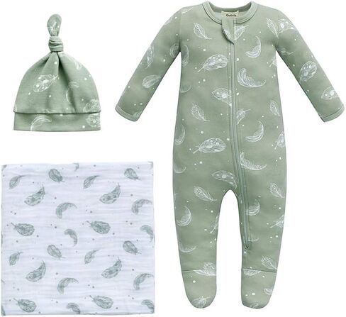 Owlivia Organic Take Me Home Outfit Set, Newborn Baby Boy Girl Footed Pajama Hat and Muslin Blanket Gift Set,3 Pcs in Saudi Arabia