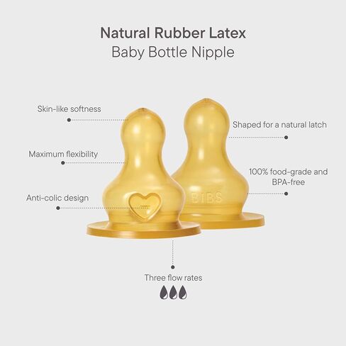 حلمة زجاجة BIBS، عبوة من قطعتين. مضاد للمغص. حلمات إضافية لزجاجات الأطفال BIBS. الحلمة المستديرة. - مطاط طبيعي، تدفق متوسط in Kuwait