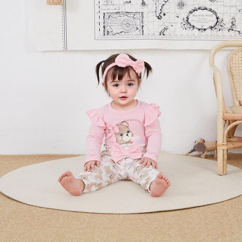 Newborn Infant Baby Girl Outfits Ruffle Bear Long Sleeve Romper Bodysuit Tops Pants Set Cute Fall Winter Clothes in Saudi Arabia