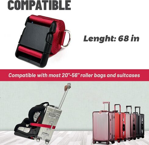 GUCHO Car Seat Belt Travel Strap，Carry-on Luggage into an Airport Car Seat Stroller & Carrier, an Useful Solution for Travel Transfer (Red) in Saudi Arabia