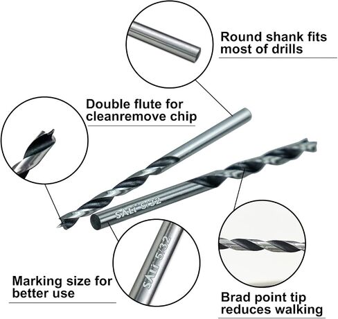 Sali 8pcs 3/8 inch Brad Point Wood Drill Bit Set Carbon Steel Wood Drill Bit Set for Hardwood, Plywood, Plastic Round Holes in All Types of Wood Extra Long 11 Inch in Saudi Arabia
