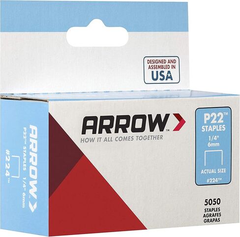دبابيس Arrow 224 شديدة التحمل P22 للاستخدام مع كباسات الورق والحقائب من النوع ذو الزردية في المطاعم والمكاتب والفصول الدراسية، 5050 حزمة، طول الساق 1/4 بوصة، عرض التاج 7/16 بوصة in Kuwait