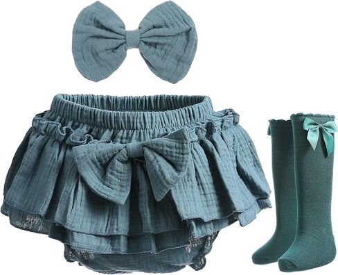 الوليد طفلة التنانير القطنية مع المدمج في السراويل الصغار كشكش أغطية حفاضات الرضع Skorts مع الأقواس مجموعة عصابات رأس in Kuwait