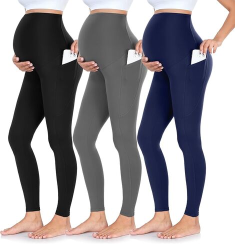 FULLSOFT 3 Pack Women’s Maternity Leggings Over The Belly-High Waisted Workout Pregnancy Yoga Pants Pockets in Saudi Arabia