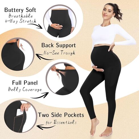 FULLSOFT 3 Pack Women’s Maternity Leggings Over The Belly-High Waisted Workout Pregnancy Yoga Pants Pockets in Saudi Arabia