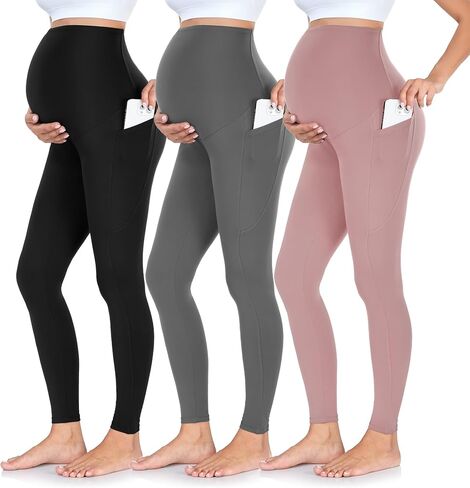 FULLSOFT 3 Pack Women’s Maternity Leggings Over The Belly-High Waisted Workout Pregnancy Yoga Pants Pockets in Saudi Arabia