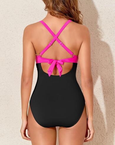 Women's One Piece Swimsuits Tummy Control Push Up Bathing Suits Wrap V Neck Cutout Tie Back Slimming Swimwear in Saudi Arabia