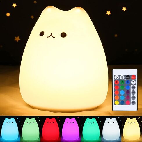 ZKLiLi Cute Cat Lamp, Night Light for Girls Bedroom, Kitty Lamp Birthday Gifts for Kids Baby Toddler Teen Portable Silicone Kawaii Nightlight Nursery Room Decor (Battery Cat) in Saudi Arabia