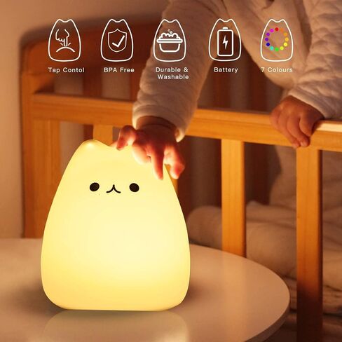 ZKLiLi Cute Cat Lamp, Night Light for Girls Bedroom, Kitty Lamp Birthday Gifts for Kids Baby Toddler Teen Portable Silicone Kawaii Nightlight Nursery Room Decor (Battery Cat) in Saudi Arabia