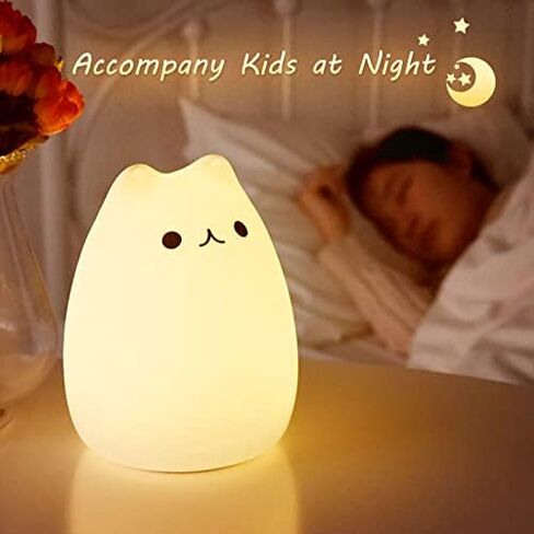 ZKLiLi Cute Cat Lamp, Night Light for Girls Bedroom, Kitty Lamp Birthday Gifts for Kids Baby Toddler Teen Portable Silicone Kawaii Nightlight Nursery Room Decor (Battery Cat) in Saudi Arabia