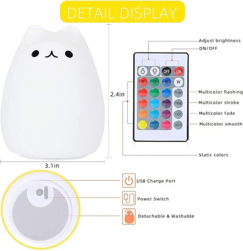 ZKLiLi Cute Cat Lamp, Night Light for Girls Bedroom, Kitty Lamp Birthday Gifts for Kids Baby Toddler Teen Portable Silicone Kawaii Nightlight Nursery Room Decor (Battery Cat) in Saudi Arabia
