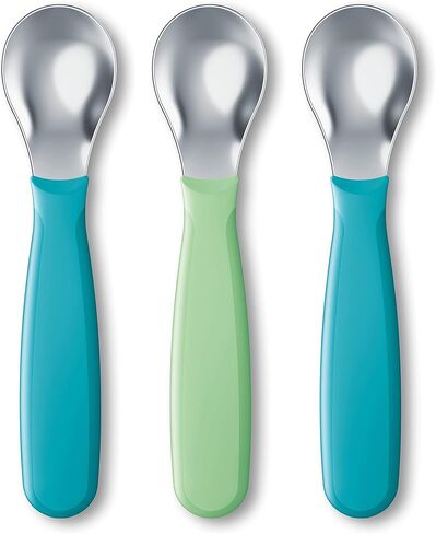 ملاعق أدوات مائدة للأطفال من نوك، مصنوعة من الفولاذ المقاوم للصدأ المتين، خالية من البيسفينول واللاتكس، لعمر 18 شهرًا فما فوق، عبوة من 3 قطع in Kuwait