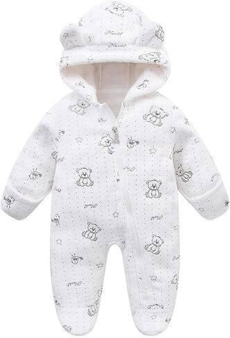 Fairy Baby Newborn Baby Bear Suit Thin Fleece Footie Romper Snowsuit Hooded Jumpsuit Bodysuit Winter Clothes Boy Girl 0-12M in Saudi Arabia